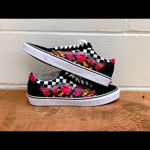Vans classic checkboard cheetah rose shoes